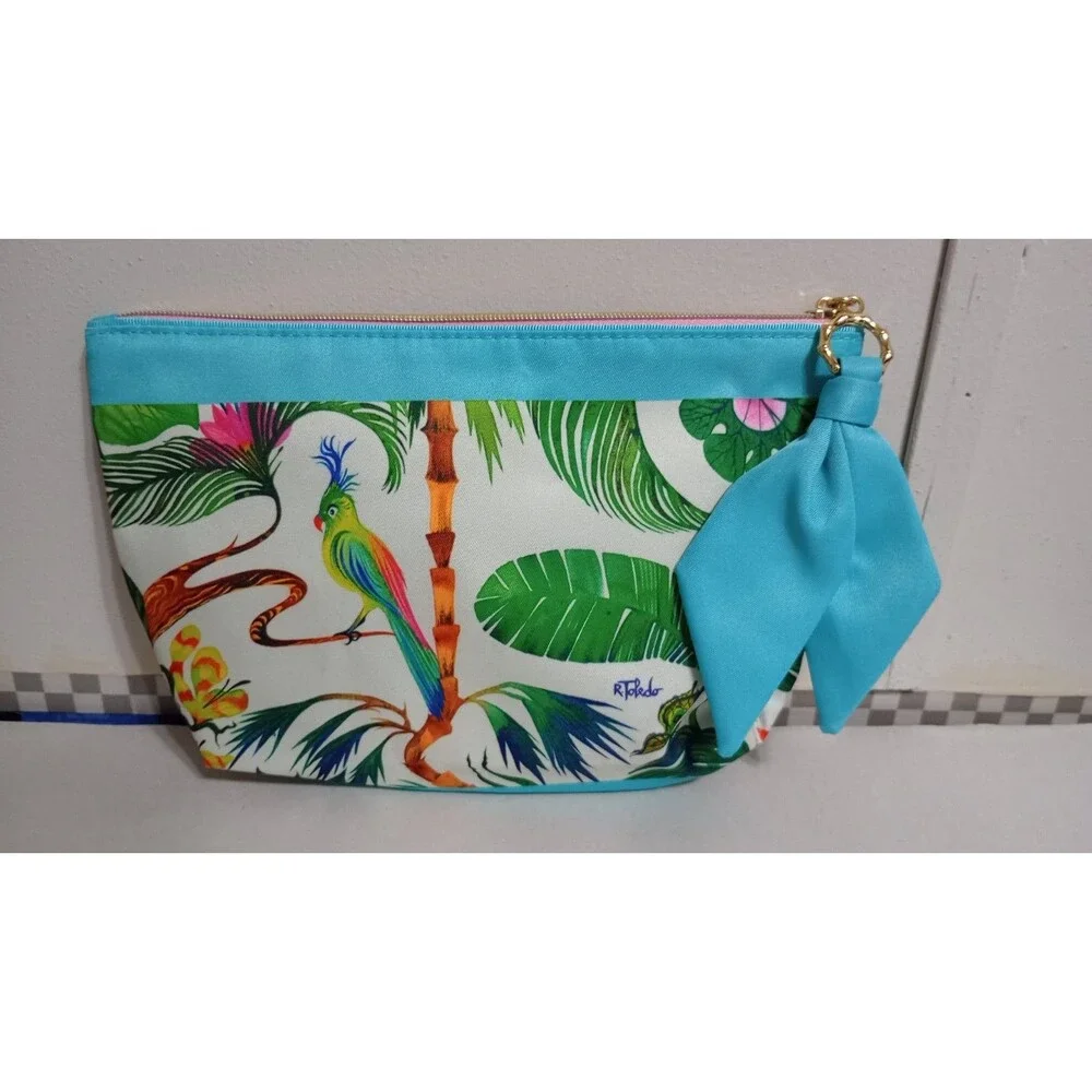 Estee Lauder R. Toledo Parrot Butterfly Jungle Tropical Cosmetic Zippered Bag VG